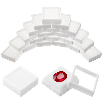 HOFURME 36 Pcs White Gemstone Display Box Jewelry Box Container with Clear Top Lids Bulk 1.6'' x1.6 x 0.6'' for Gems Diamond Coins Gift Packing Ring Home Shop (White)