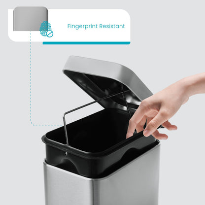 Home Zone Living 1.3 Gallon Small Bathroom Trash Can with Lid and Step Pedal, Stainless Steel Wastebasket with Slim Design for Home and Office, Silver, 5 Liters