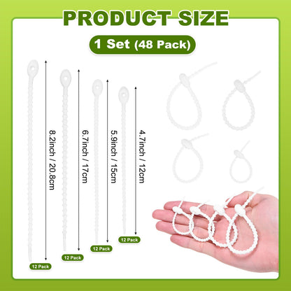 M METERXITY 48-Pack Adjustable Plant Ties, 4.7/5.9/6.7/8.2 Inch Silicone Flexible Multi-Function Garden Twist Tie for Crafts/Gift Wrapping/Gardening Plants, Reusable Support Twine [White]