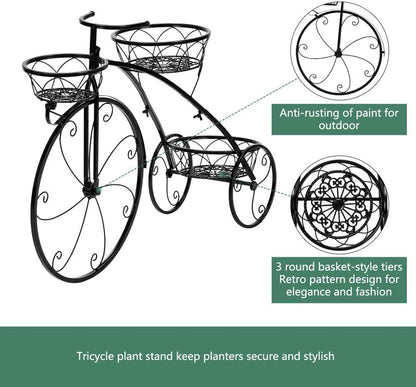 Wintue Artisasset Paint Bicycle Shape Tricycle 3 Tier Plant Stand,3 Potted Metal Stand, Plant Stand for Indoor Outdoor Black