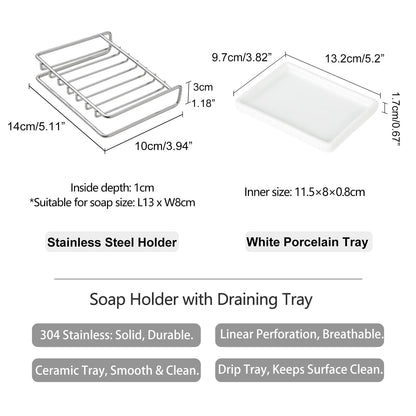 Shimoyama Stainless Steel Soap Dish with Drip Tray for Bathroom Sink, Kitchen and Shower - Quick Drying Soap Holder Keeps Counter Clean and Organized