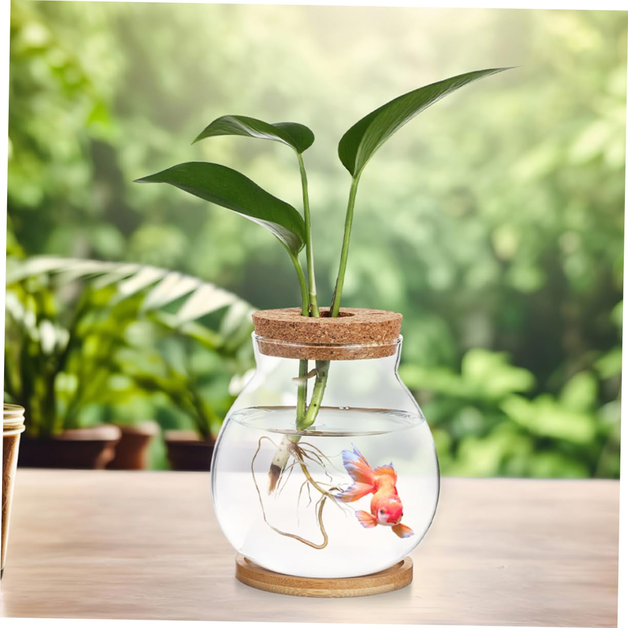 Kisangel Hydroponic Glass Vase Wooden Base for Indoor Plant Propagation Desktop Terrarium for Flower Arrangements and Root Growth Display