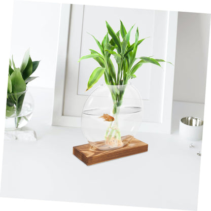 Totority Desktop Hydroponic Glass Plant Propagation Station with Transparent Vase and Wooden Base Soil Indoor Terrarium for Home Office Decoration and Tea Ceremony Display
