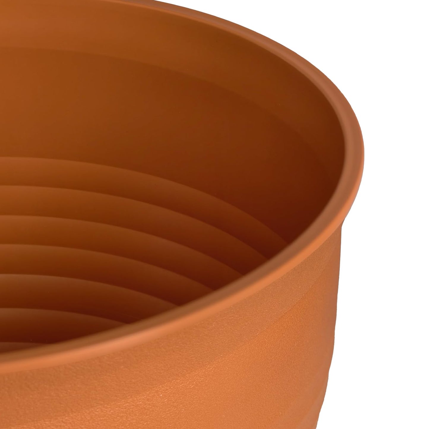 OUMUHE 13.8 Inch Round Plastic Planters Urns with Drainage and Saucers, Set of 2, Large Flower Pots for Indoor Outdoor Plants, Available in Terracotta & White (Terracotta)