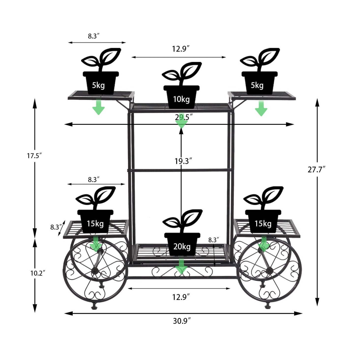 unho Metal Plant Stand Indoor: 6 Tier Garden Cart Flower Planter Pot Holder Parisian Style Wrought Iron Display Shelf Rack Decorating Garden Home Patio Condo Porch