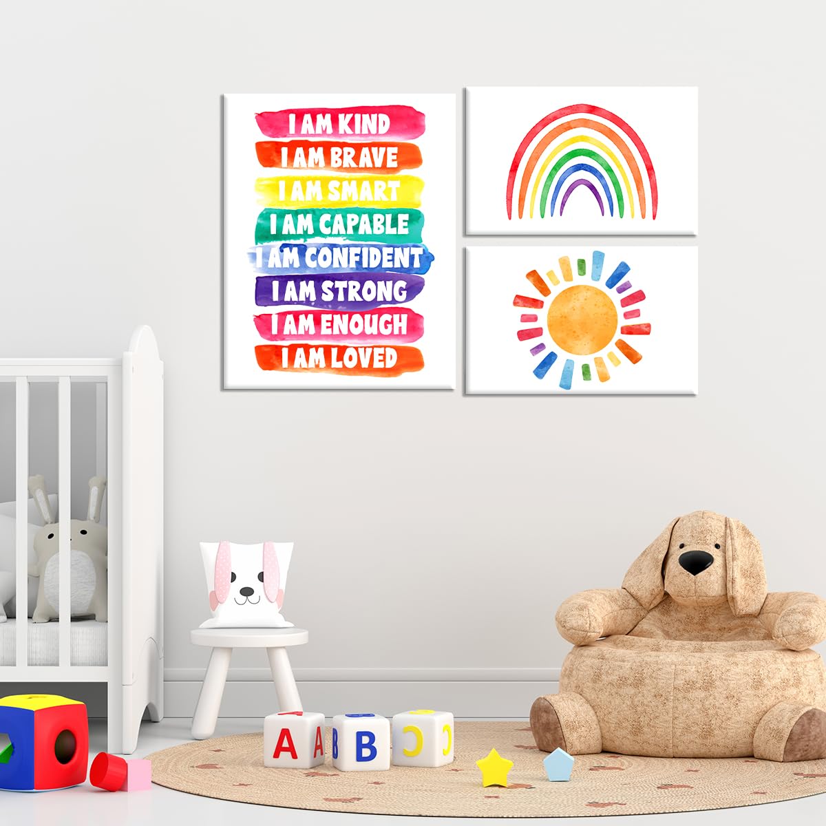 Kids Affirmation Wall Decor,Colourful Positive Daily Affirmations Wall Art Canvas Frame Poster Print for Kids Bedroom Nursery Classroom Playroom Wall Decor,Set of 6