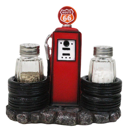 Ebros Gift Vintage Nostalgia Route 66 Highway Stop Old Fashioned Red Gas Pump Station Salt And Pepper Shaker Holder Figurine Cross Country Road Trip Lovers Kitchen Accent
