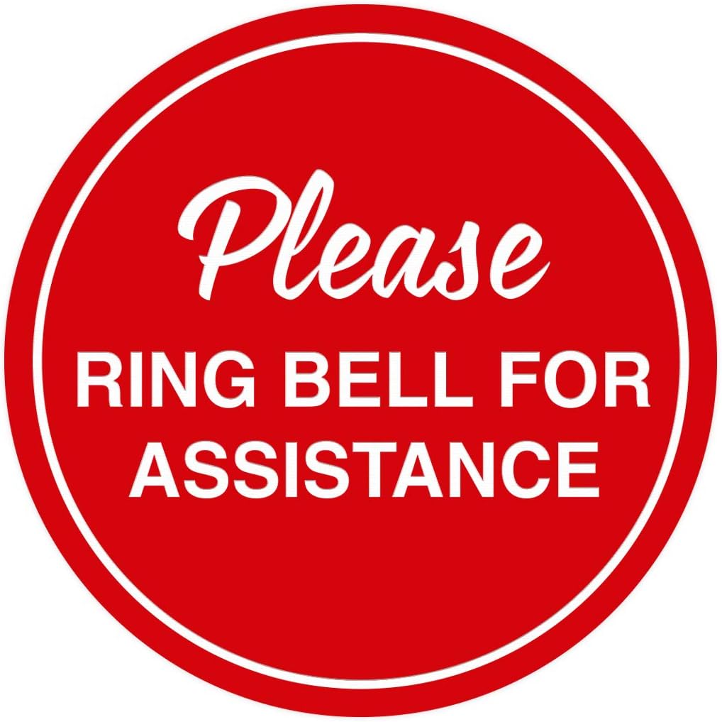 Signs ByLITA Circle Please Ring Bell For Assistance Wall or Door Sign | Easy Installation | Front Desk Reception Sign (Red) - Medium (10 Pack)