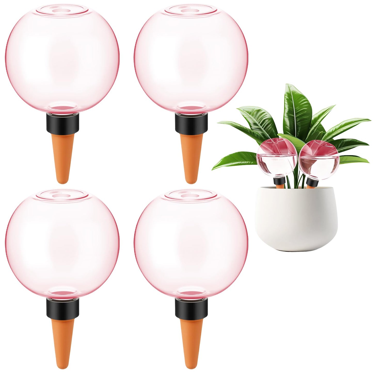 GLOBNGIAO 4 Pcs Self Watering Globes Plastic Automatic Watering Planter for Indoor Plants 17.5 oz drip Irrigation Watering Bulbs with Slow Release Control (Pink)