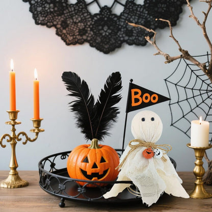 Ghost Halloween Tree Topper, Ghost Mini Christmas Trees Topper Halloween Ornaments, Spooky Decor Autumn Party Supplies (Cute, 3.78" * 3.78" * 7.28")