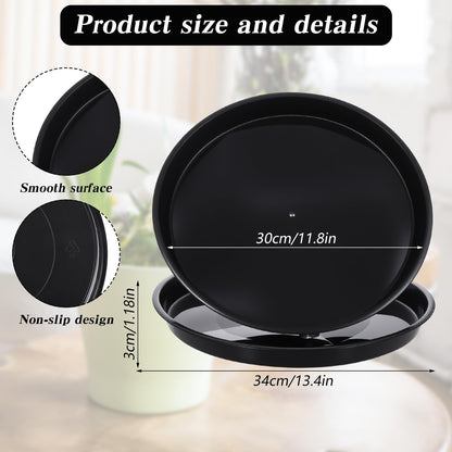 Pafeooui 20Pack 13.4 Inch Plant Saucer, Heavy Duty Black Plastic Plant Trays for Pots – Round Drip Trays for Indoor/Outdoor Flower Planters (13.4" x 13.4" x 1.2")