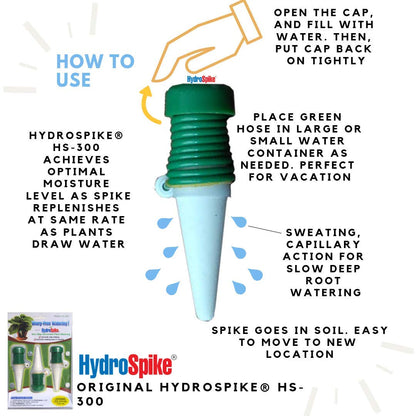 HydroSpike HS-300 (3-Pack) Worry-Free Automatic Plant Watering Devices Kit. Self Auto Waterer Spikes, Bulbs, Stakes Irrigation System for Indoor House Plants, Vacation. No Glass Globe Bottle, Jug, Can