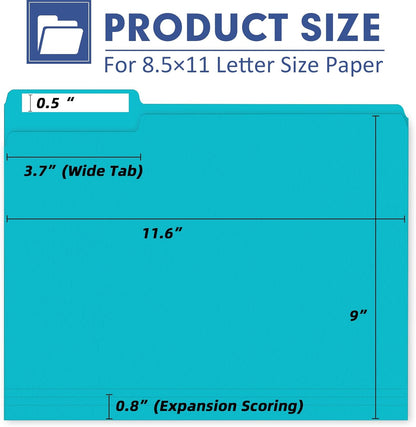 File Folder, PANDRI 220 Pack Colored File Folder, 1/3 Cut Tab, Letter Size, Assorted 12 Colors Filing Folder for Office School Business