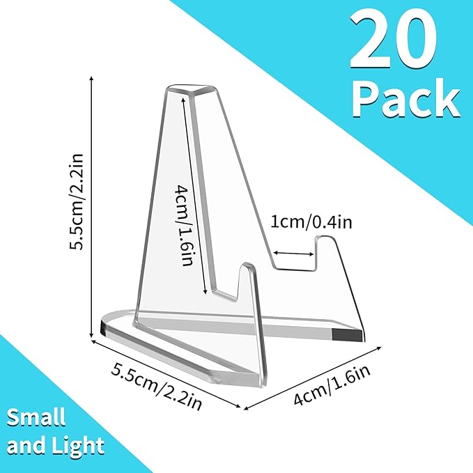 Reastar Card Display Stand, 20 Pack Small Easel Stand, Acrylic Picture Holder Stands, for Challenge Coin Graded Card Sports Card Trading Card PSA Card Baseball Card (2.2 Inch Tall)