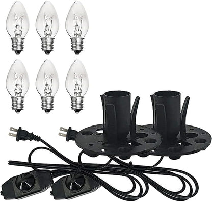 Tiqian 2-Pack Salt Lamp Cord Replacement, 5-Foot Long with Dimmer Switch, E12 Base, 15W LED Warm White Bulbs (6-Pack)