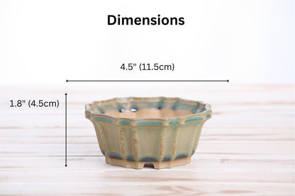 Willow Bonsai Ceramics Flower Design Bonsai Pot 4.5 Inch – Elegant Ceramic Bonsai & Succulent Pot, High‑Fired Frost‑Proof Stoneware with Drainage+Wiring Holes, Handmade USA (Speckled Moss, 4.5inch)