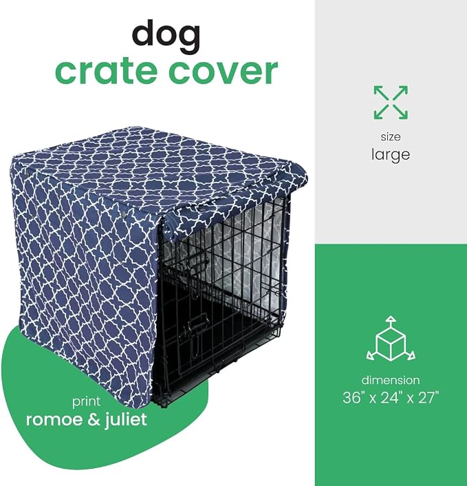 Molly Mutt Romeo & Juliet Dog Crate Cover, 100% Cotton Canvas Cover with 2 Roll-Up Panels, Ideal for Dog or Cat Crate, Durable, Washable, and Free of Harmful Chemicals, 36" x 24" x 27"