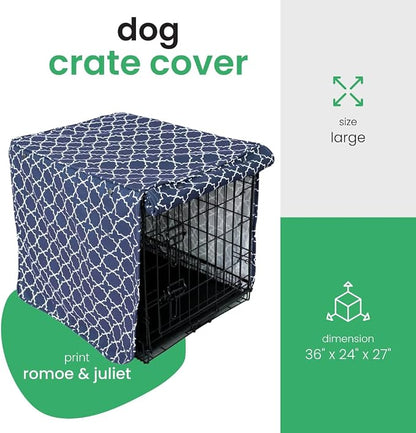 Molly Mutt Romeo & Juliet Dog Crate Cover, 100% Cotton Canvas Cover with 2 Roll-Up Panels, Ideal for Dog or Cat Crate, Durable, Washable, and Free of Harmful Chemicals, 36" x 24" x 27"