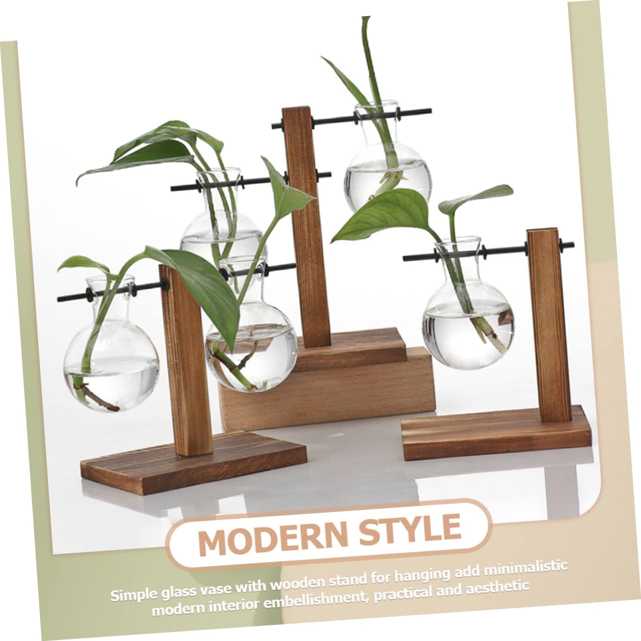 UPKOCH 2pcs Hydroponic Glass Vase with Wooden Stand Modern Terrarium Planter for Home Office Decoration Clean Sanitary Plant Display Elegant Desktop Ornament