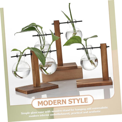 UPKOCH 2pcs Hydroponic Glass Vase with Wooden Stand Modern Terrarium Planter for Home Office Decoration Clean Sanitary Plant Display Elegant Desktop Ornament