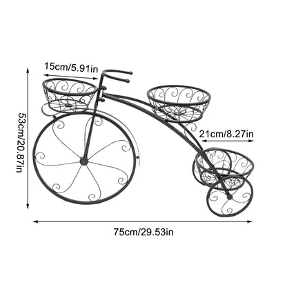 3 Tier Bicycle Planter Stand, Metal Tricycle Flower Pot Holder Hand Painted for Outdoor Garden Yard Patio Balcony Decoration (Black)