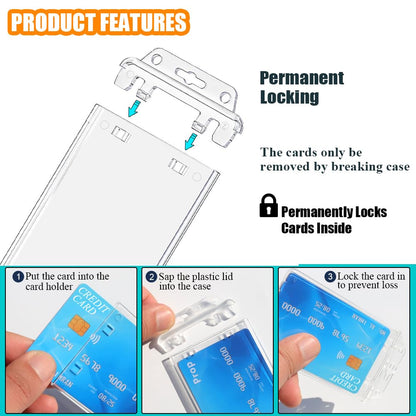 Bulk 50 Pack Permanent Locking Hard Plastic ID Badge Holder-Vertical Clear Heavy Duty Protector Secure Case Holder for Passes Access Office Student IDs Proximity RFID One or Two I'd Cards by BETOOM