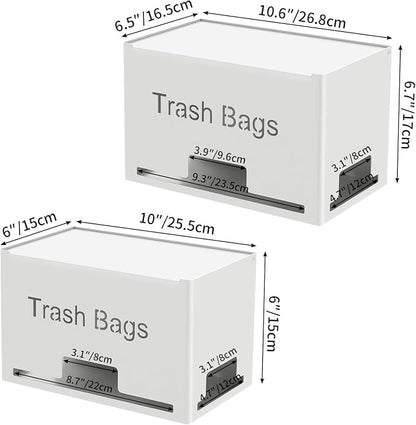 STWWO 2-Pack Trash Bag Holder Dispenser, Stackable Garbage Bag Dispenser, Extra Large Trash Storage Organizer for Kitchen Laundry Under Sink, Wall Mounted or Freestanding, Metal White