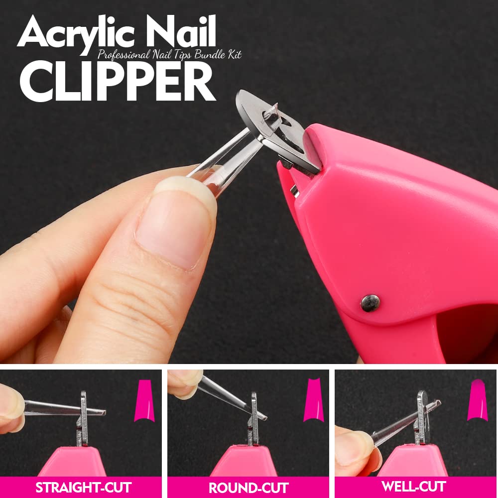 Teenitor Clear Coffin Nail Tips Set, Long Acrylic Nail Kit Full Cover Clear Press On Nails, 600 Pcs Fake Nails with Glue, Acrylic Nail Clipper Files and Buffer Polisher