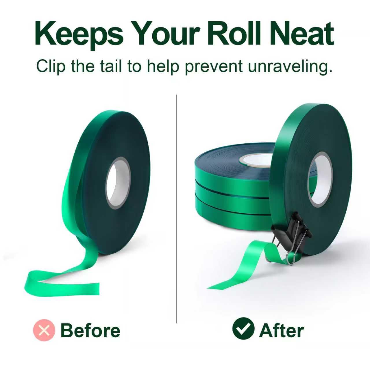 Plant Tie Tape – 4 Rolls (788 ft) Stretch Vinyl (PVC), 0.5" Wide, Non-Adhesive Garden Ties for Stems & Poles – Includes Mesh Bag & Binder Clip (788 ft)