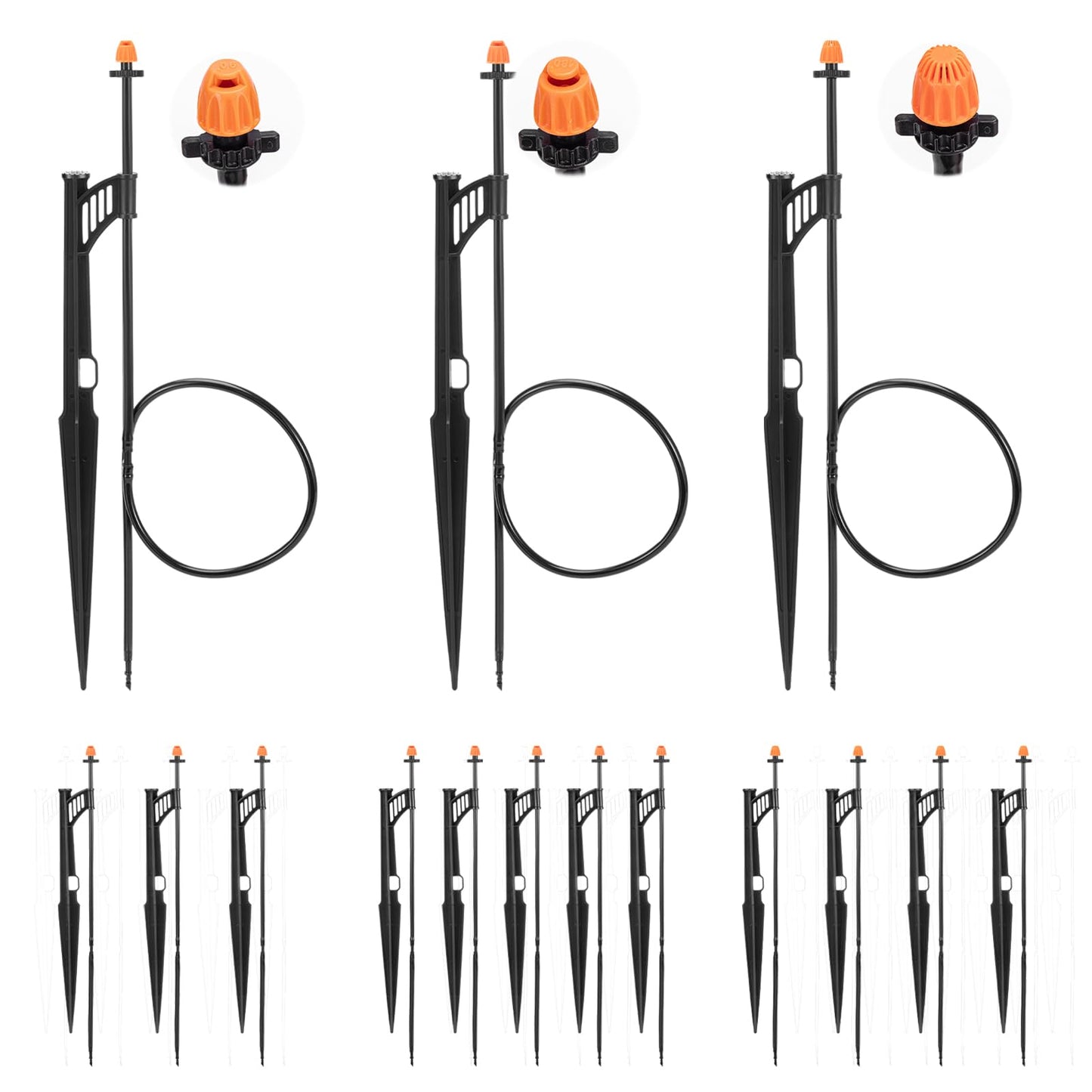 12 Sets 90/180/360° Irrigation Micro Sprinkler Heads with Stake,Drip Sprinkler Heads with 1/4" Irrigation Tubing on Riser Stake,Drip Spray Emitters Sprinkler Stake Assembly for Garden Water System