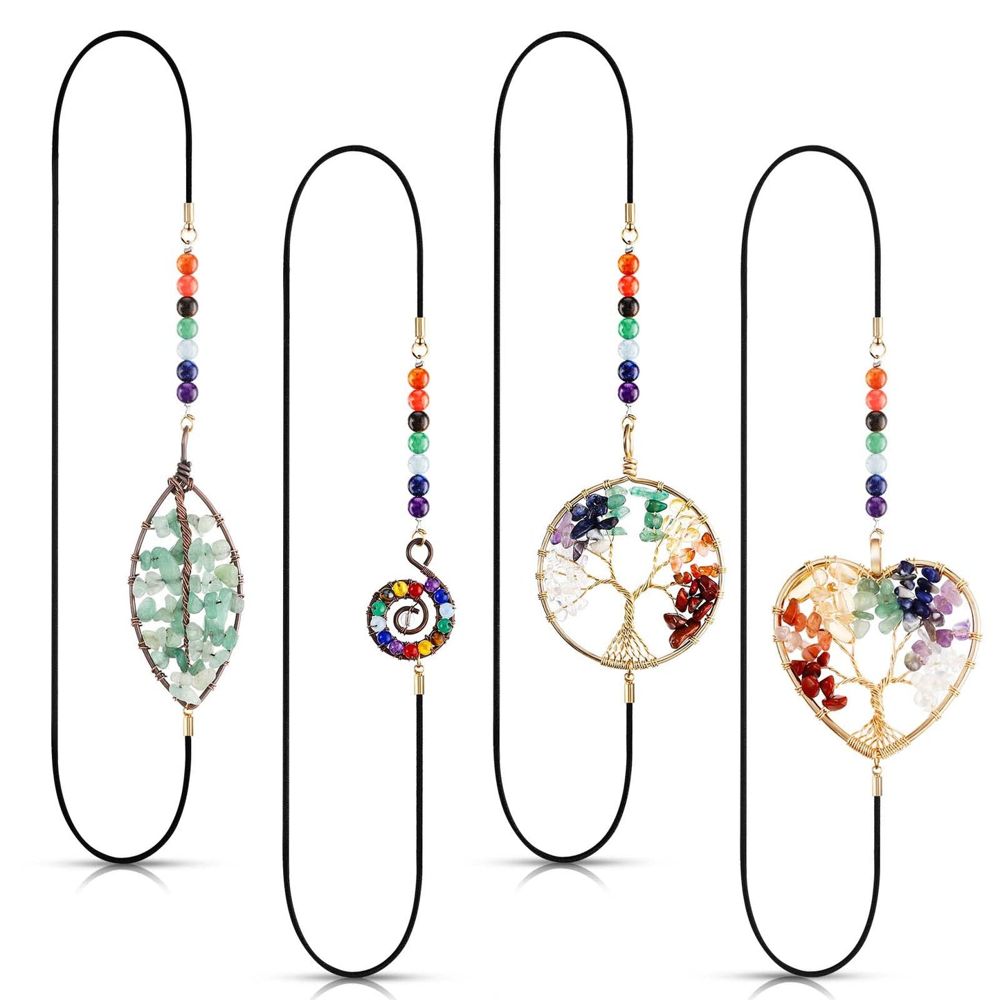 Sabary 4 Pieces Crystal Bookmarks for Book Lovers Tree Elastic Bookmark for Women Handmade Antique Beading 7 Chakra Crystals Tree Shape for Office Teacher Student Reading Birthday Gifts