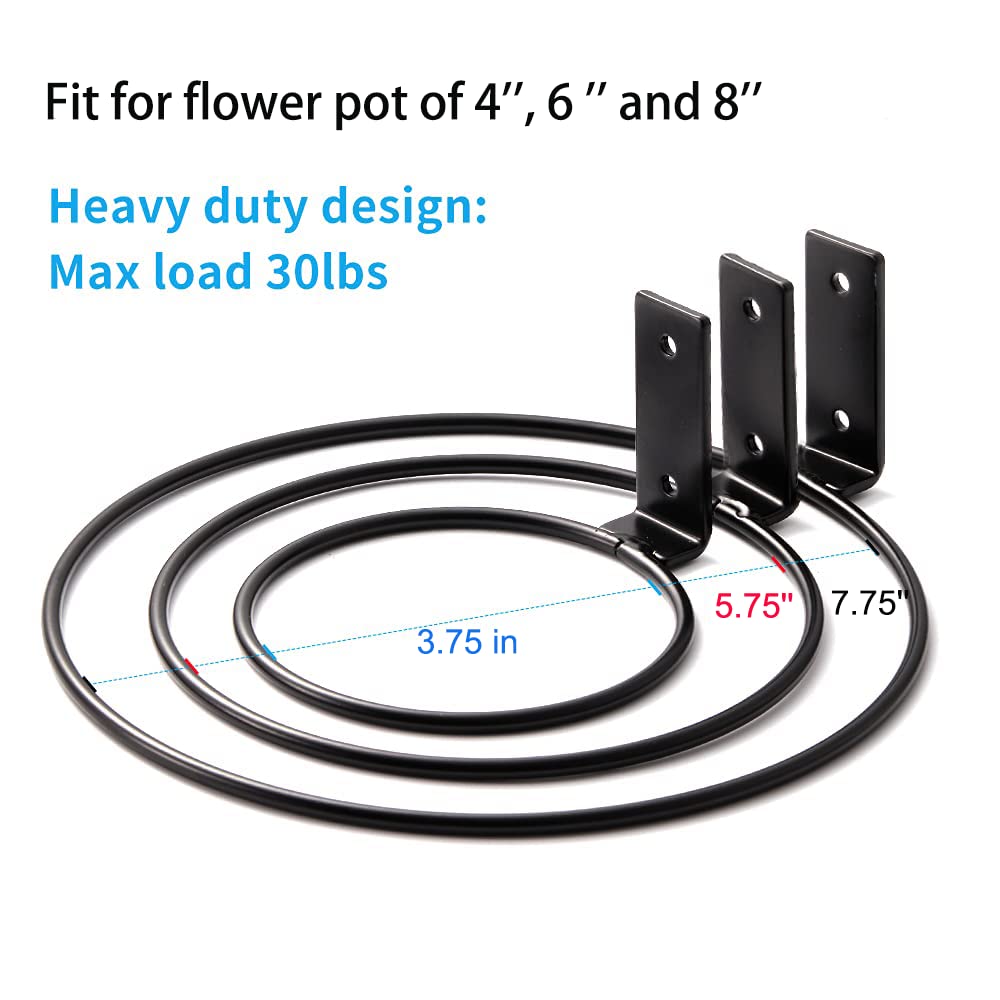 Plant Holder Ring 8 Inch Wall Mounted, 6 Pack Flower Pot Hangers Metal Plant Stand Hanging Bracket Basket Hooks
