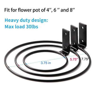 Plant Holder Ring 8 Inch Wall Mounted, 6 Pack Flower Pot Hangers Metal Plant Stand Hanging Bracket Basket Hooks