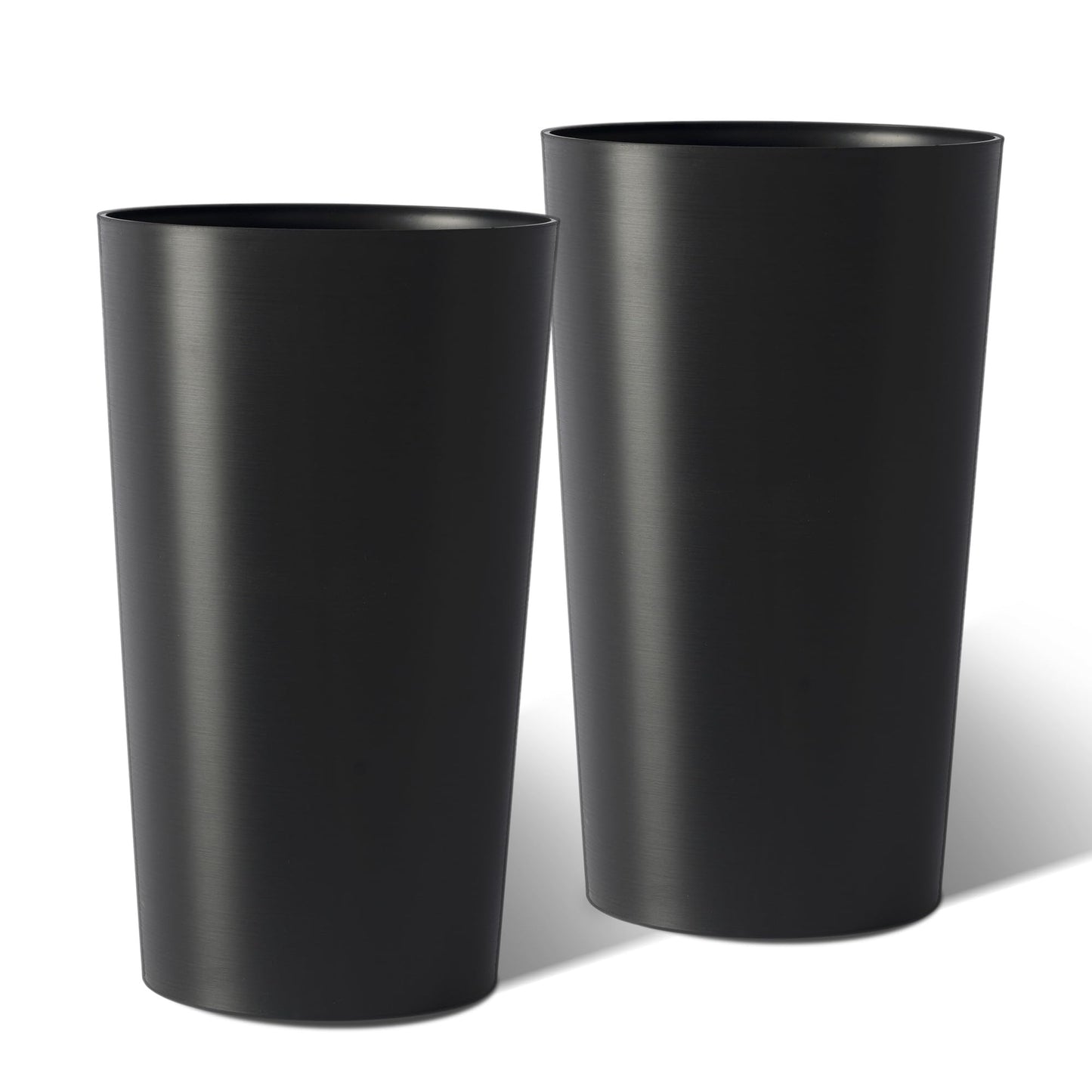 GDFStudio 21.7" Tall Planters Set of 2, Large Planter Pots with Drainage Holes, UV and Crack Resistant, Modern Matte Finish for Indoor Outdoor Balcony Patio Garden, Black
