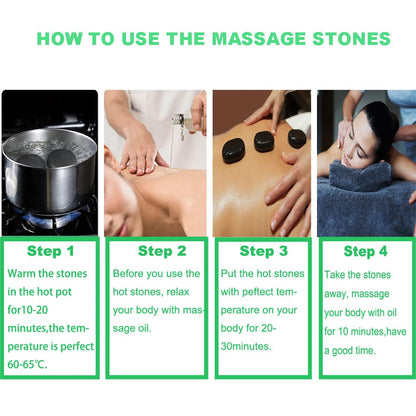 QYLHH 6 Pcs Medium Hot Massage Stones Set Natural Basalt Warm Rocks Kit for Home Spa Massager for Back&Leg& Face &Foot