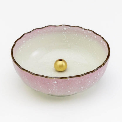 Asayu Japanese Lotus Incense Holder for Sticks 4.1 inch (105mm), Traditional Made in Japan Ceramic Ash Catcher and Brass Incense Burner Set - Pink