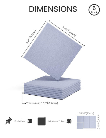 Felt Bulletin Board Tiles -28"x18" Cork Board Alternative for Office Decor, Push Pin Board Wall Organizer 6-Pack -Soft Periwinkle
