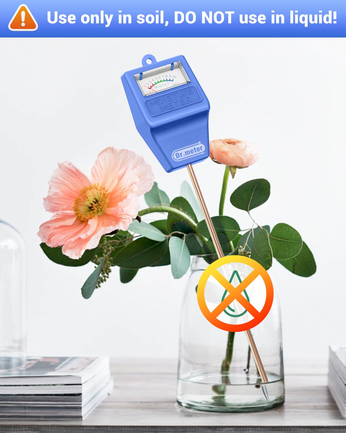 Dr.meter Soil Moisture Meter Tester for Plants, Long Probe Hygrometer Moisture Sensor for Houseplants Indoor Outdoor Garden Lawn Use - Plant Water Gauge Meter, No Battery Needed, Gardening Gifts, Blue