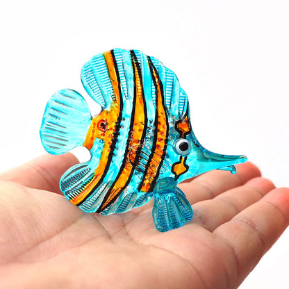 ZOOCRAFT Glass Fish Figurine Blue Aquarium Handicraft Miniature Hand Blown Collectibles