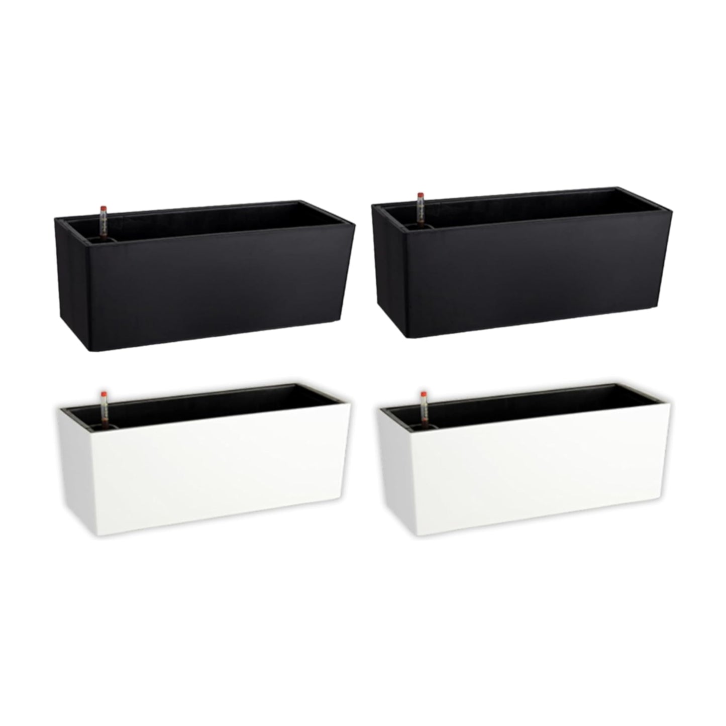 LaLaGreen Bundle - 4 Pack, 20 Inch Black and White Self Watering Hanging Planter Boxes Flower Pot, Rectangular Wall Mount, Indoor Vertical Garden Modern Window Sill Herb Trendy Outdoor Home Decor