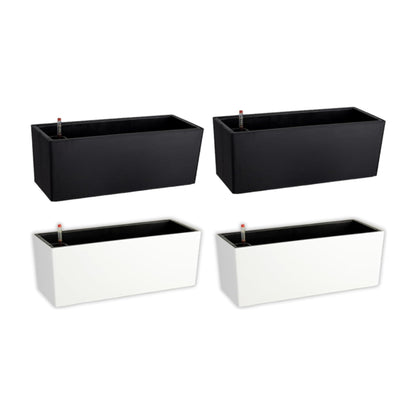 LaLaGreen Bundle - 4 Pack, 20 Inch Black and White Self Watering Hanging Planter Boxes Flower Pot, Rectangular Wall Mount, Indoor Vertical Garden Modern Window Sill Herb Trendy Outdoor Home Decor
