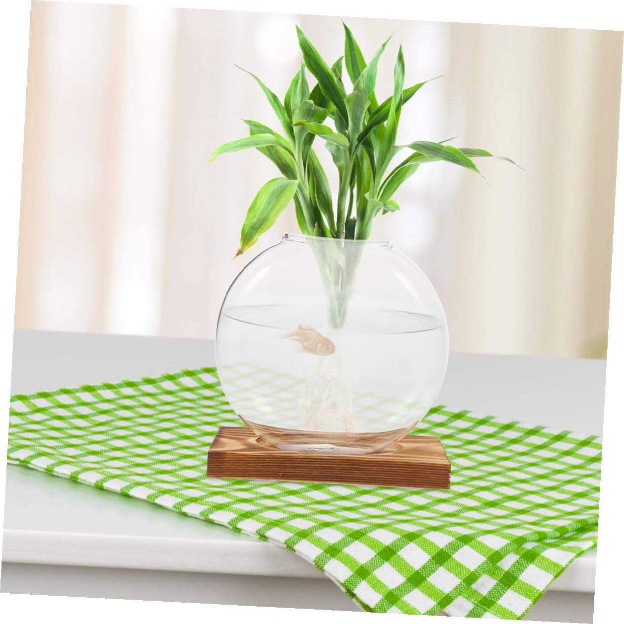 DONFAMDS 2pcs Hydroponic Glass Flower Vases with Wooden Stand, Small Propagation Station for Plants, Terrarium Pots for Home Office Balcony Décor