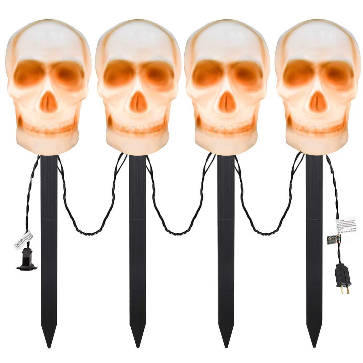 C7 Halloween Skull Pathway Stake Lights, 7 Ft Halloween Pathway String Lights with 4 C7 Bulbs, Stake, Halloweens Decorations Driveway Markers Lights for Outdoor Holiday Garden Walkway Party Lighting