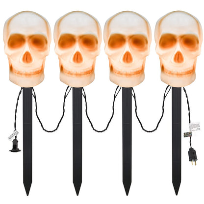 C7 Halloween Skull Pathway Stake Lights, 7 Ft Halloween Pathway String Lights with 4 C7 Bulbs, Stake, Halloweens Decorations Driveway Markers Lights for Outdoor Holiday Garden Walkway Party Lighting
