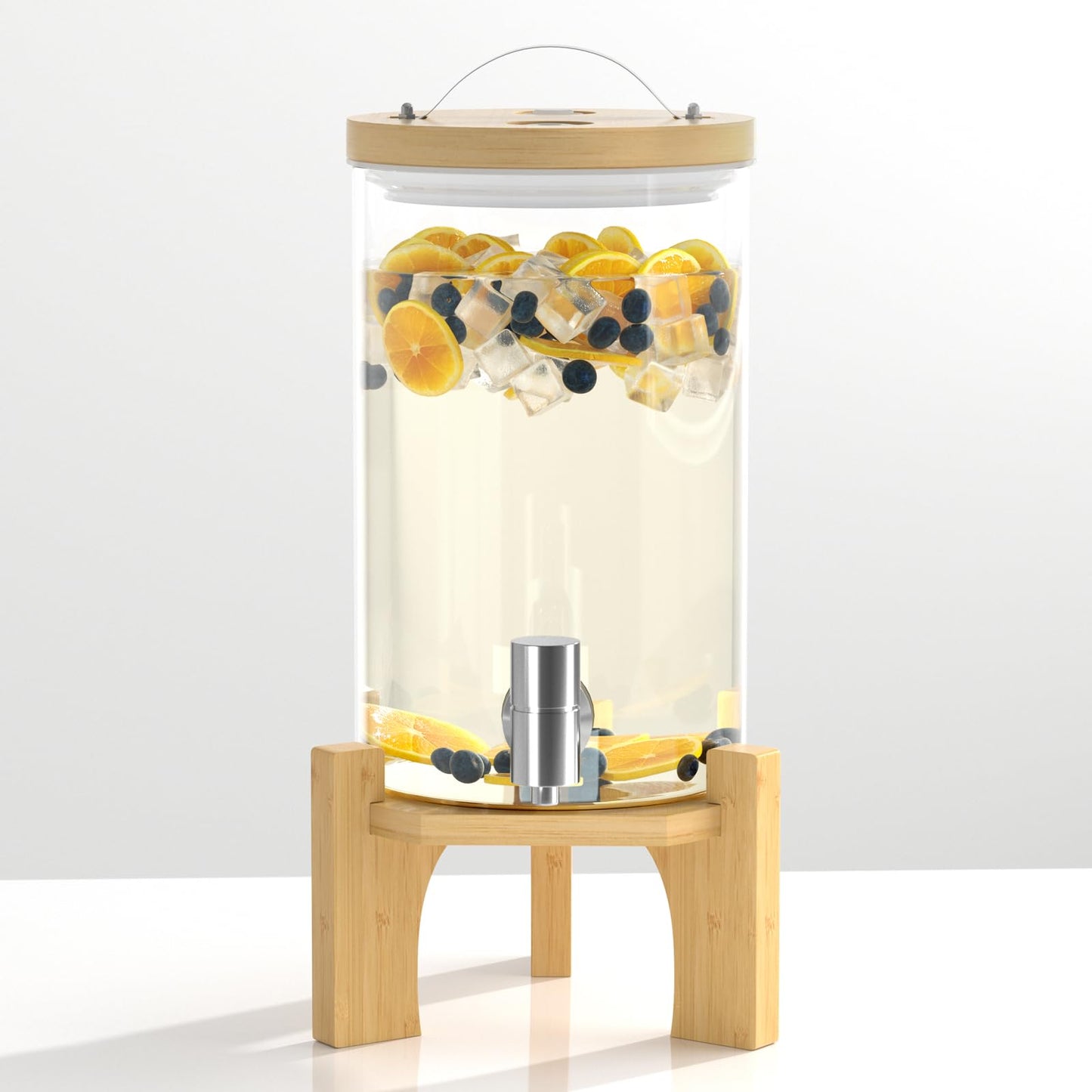 VOVUVK 1 Gallon Glass Drink Dispenser For Parties, Beverage Dispenser With Bamboo Wood Stand And Stainless Steel Spigot, Countertop Water Dispenser, Lemonade Dispenser For Wedding, Picnic (1PACK)