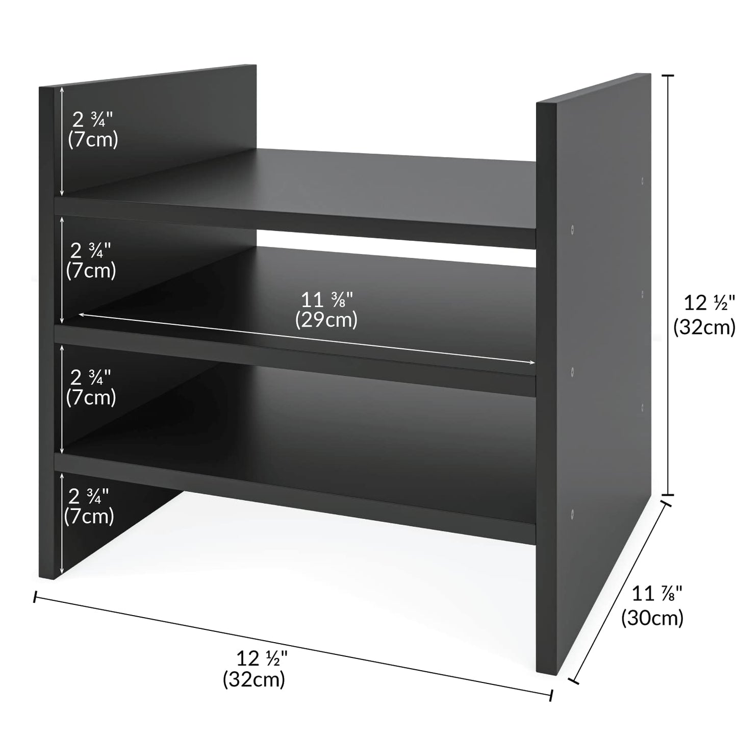 Ballucci 4-Tier Paper Sorter and File Organizer for Desk, Wood Mail Sorter, Fits into IKEA Kallax and ClosetMaid Cube Storage Shelves, Paper Tray, Mail Holder Stand for Classroom, Office, Black