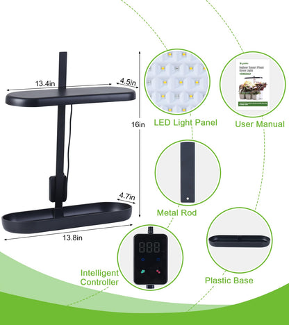 DRYADES Grow Lights for Indoor Plants, 20W Full Spectrum LED Grow Lamp for Indoor Garden with Intelligent Controller, Height Adjustable, Ideal for Home Desk Plant Lighting (Black, ABS Base)