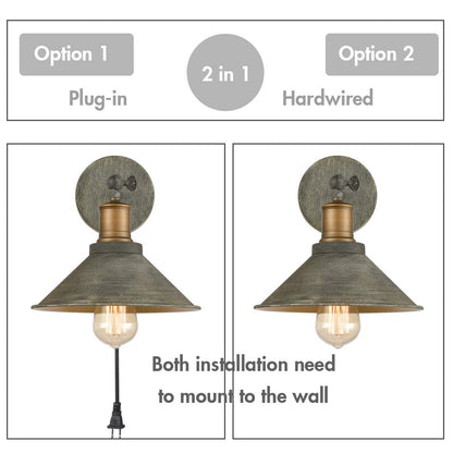 JEENKAE Vintage Farmhouse Wall Sconces Hardwired or Plug-in Bedroom Bath Wall Lamps Set of 2 with on/Off Switch