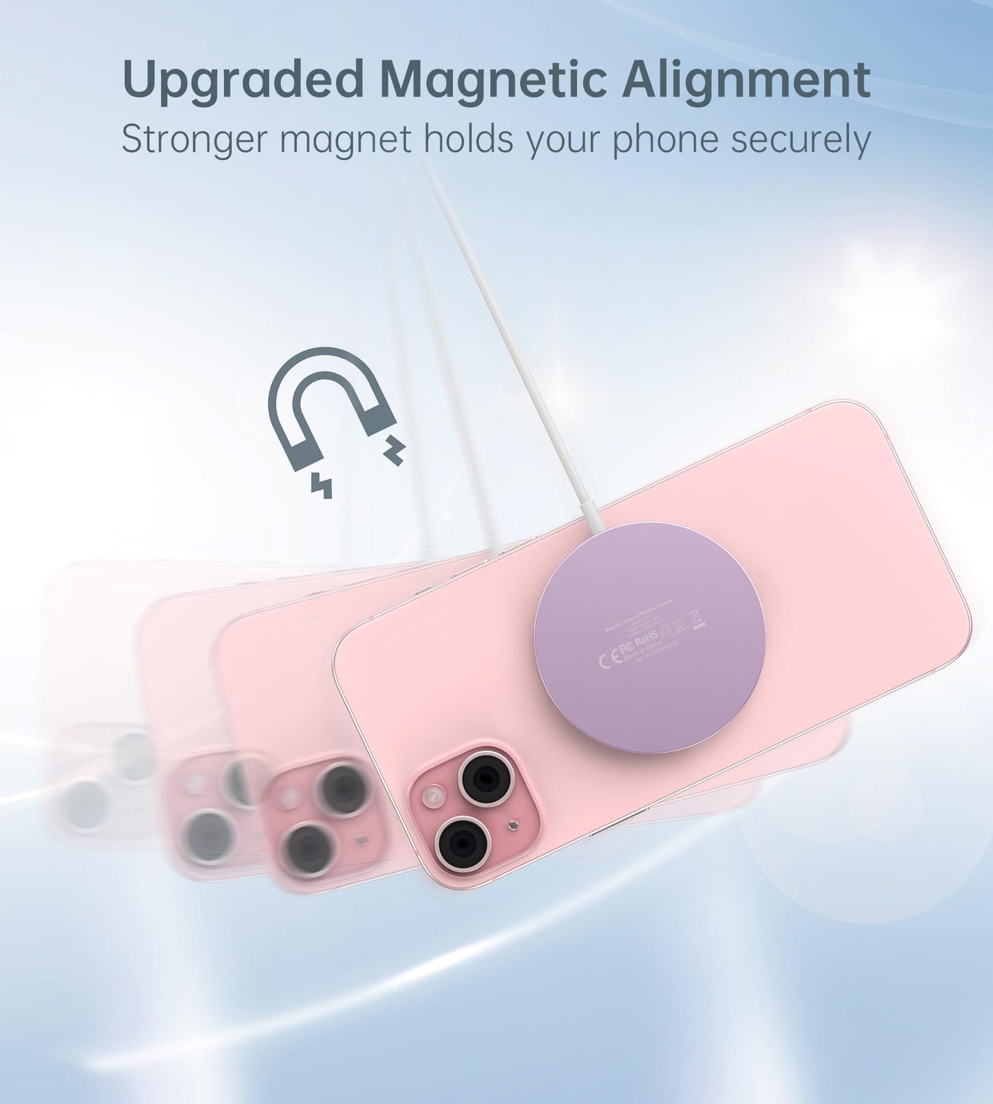 Magnetic Wireless Charger for iPhone 17/16/15/14/13/12 - Mag Charger+20W USB C Adapter, Fast Wireless Charging Stand/Pad with 5ft USB-C Cable for iPhone 17/16/15/14/13/12 Pro Max Plus Mini Air, Airpod