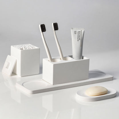 AUSAULAC Ceramic Toothbrush Holders for Bathrooms, White Bathroom Accessories Diatomite, Electric Toothbrush Holder Countertop with Toothbrush Holders, Soap Dish Set